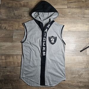 Gray and Black Raiders Sleeveless Hoodie Shirt